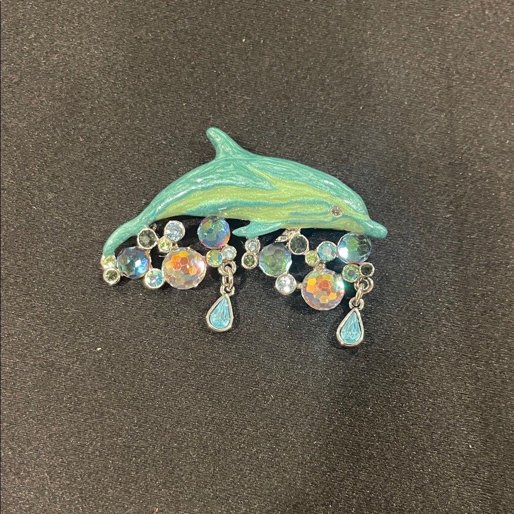 Kirk’s Folly Dolphin Brooch with Crystal Accents